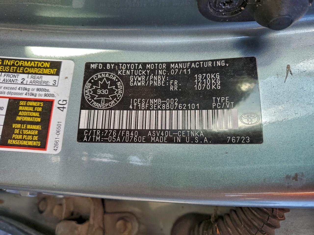 2011 TOYOTA CAMRY BASE photo 23