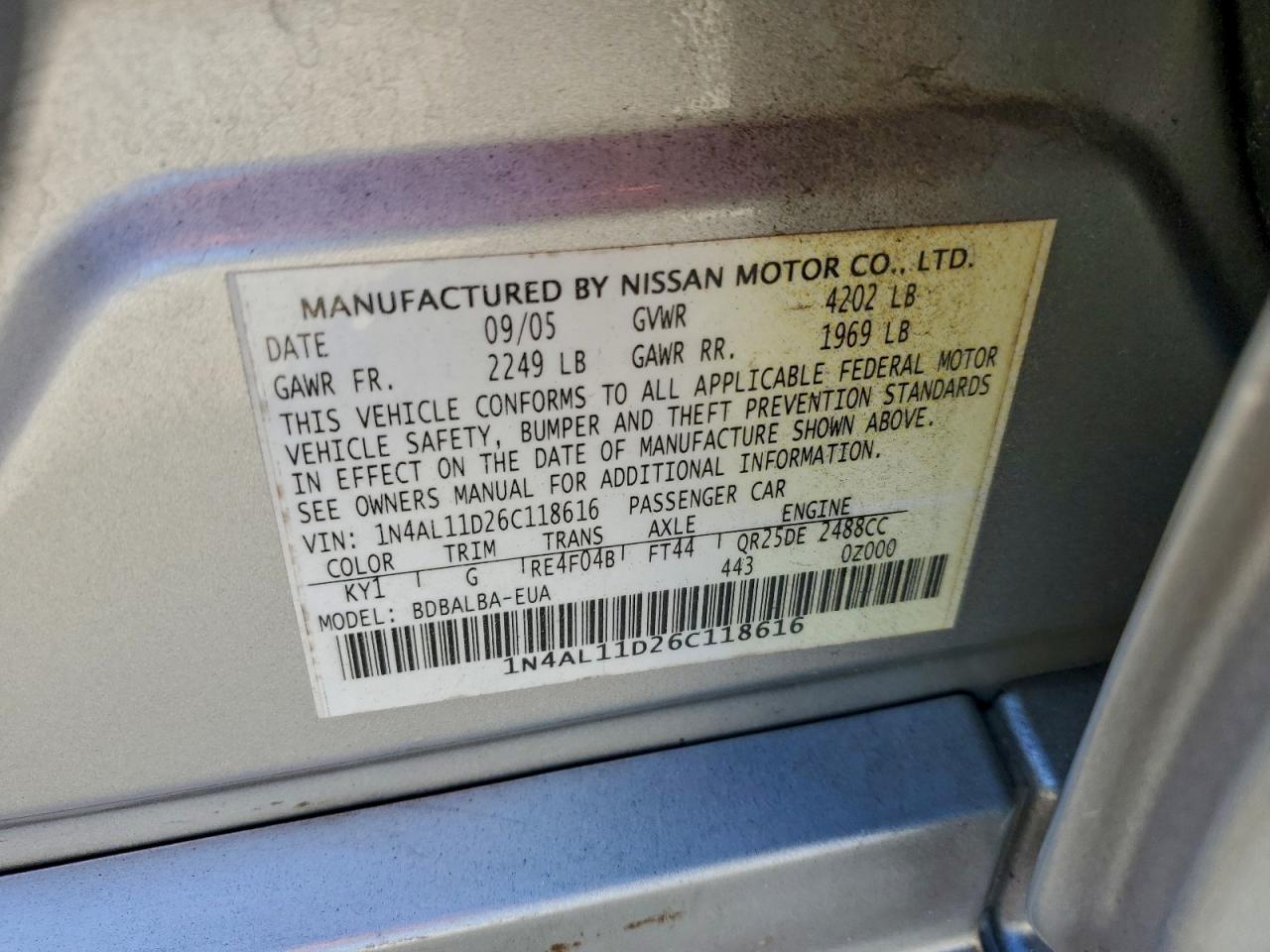 2006 NISSAN ALTIMA S photo 12