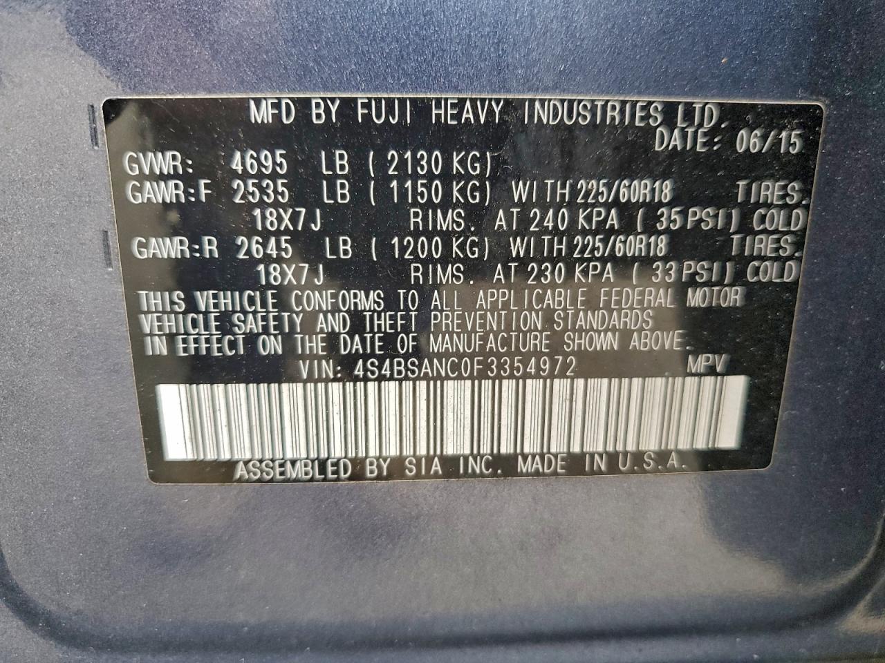 2015 SUBARU OUTBACK 2.5I LIMITED photo 12