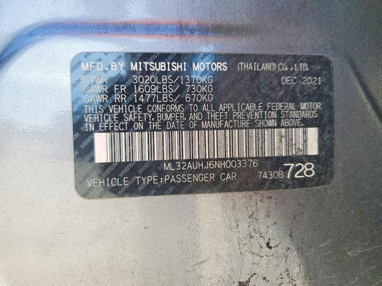 2022 MITSUBISHI MIRAGE ES photo 14