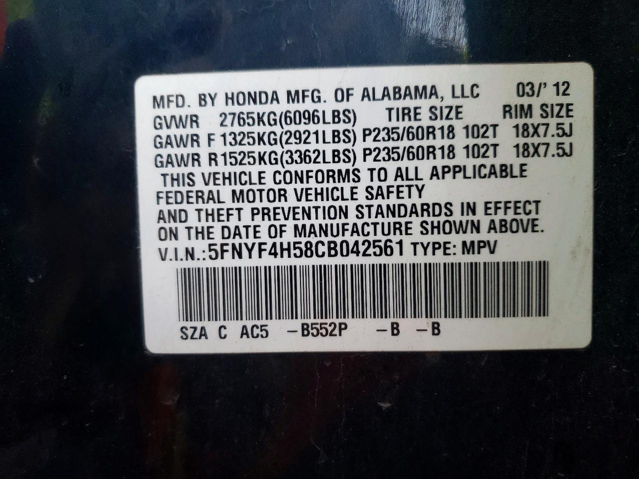 2012 HONDA PILOT EXL photo 13