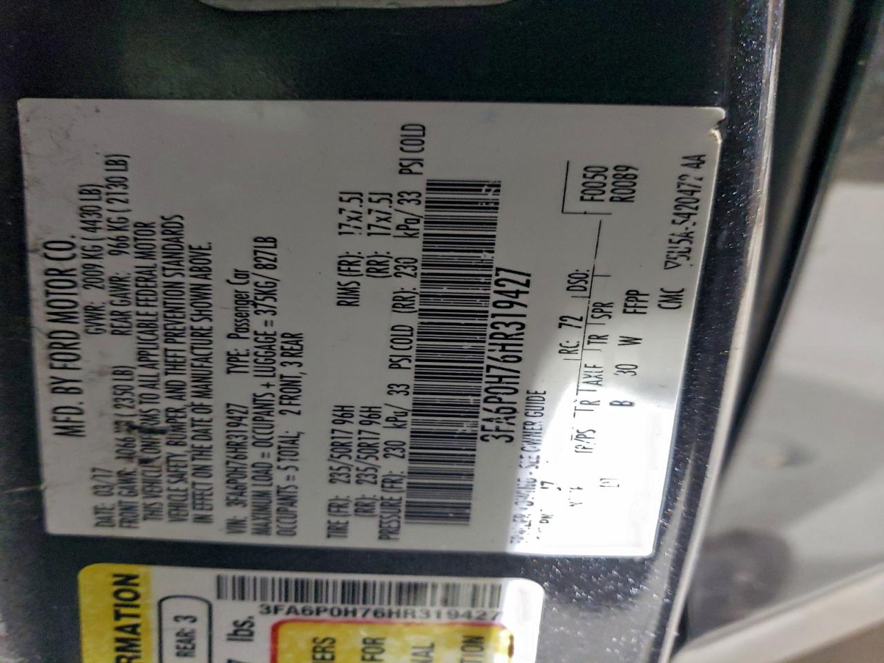 2017 FORD FUSION SE photo 12