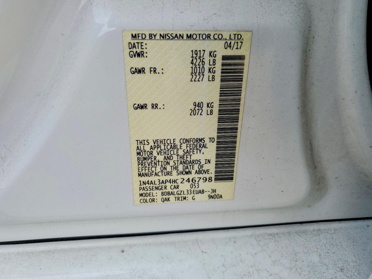2017 NISSAN ALTIMA 2.5 photo 12