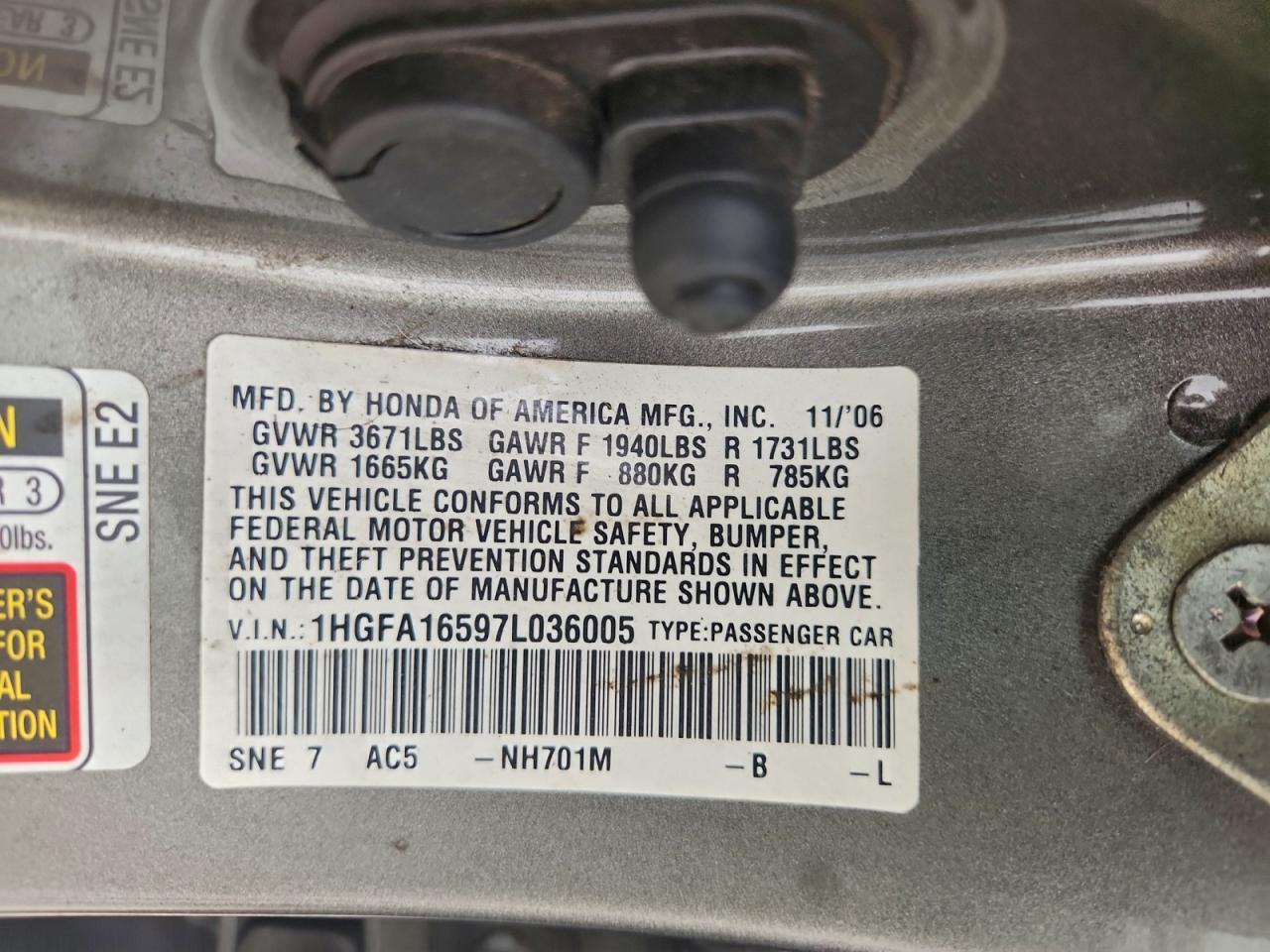 2007 HONDA CIVIC LX photo 12