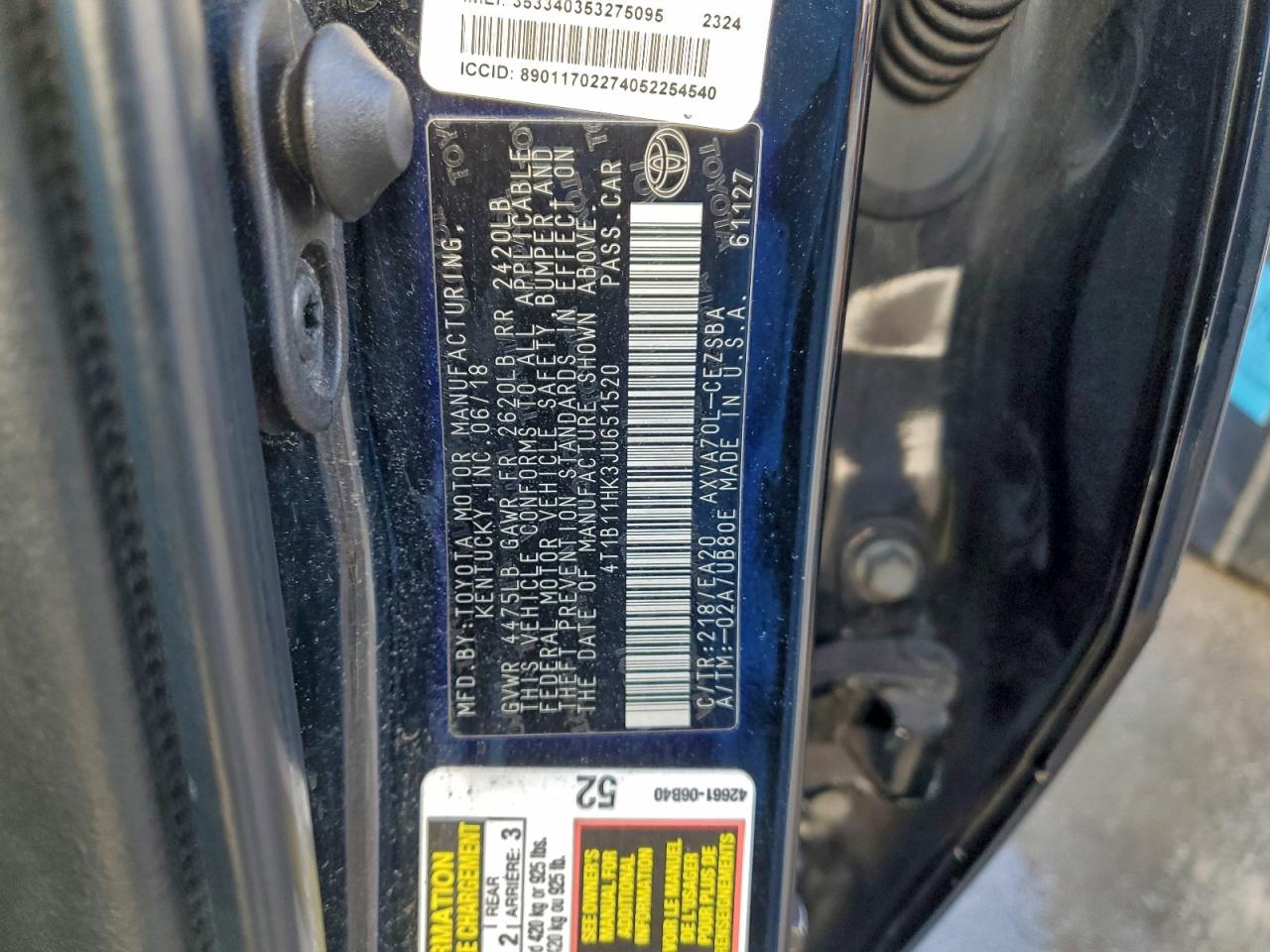 2018 TOYOTA CAMRY L photo 12