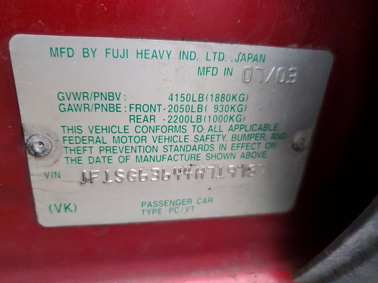 2004 SUBARU FORESTER 2.5X photo 13