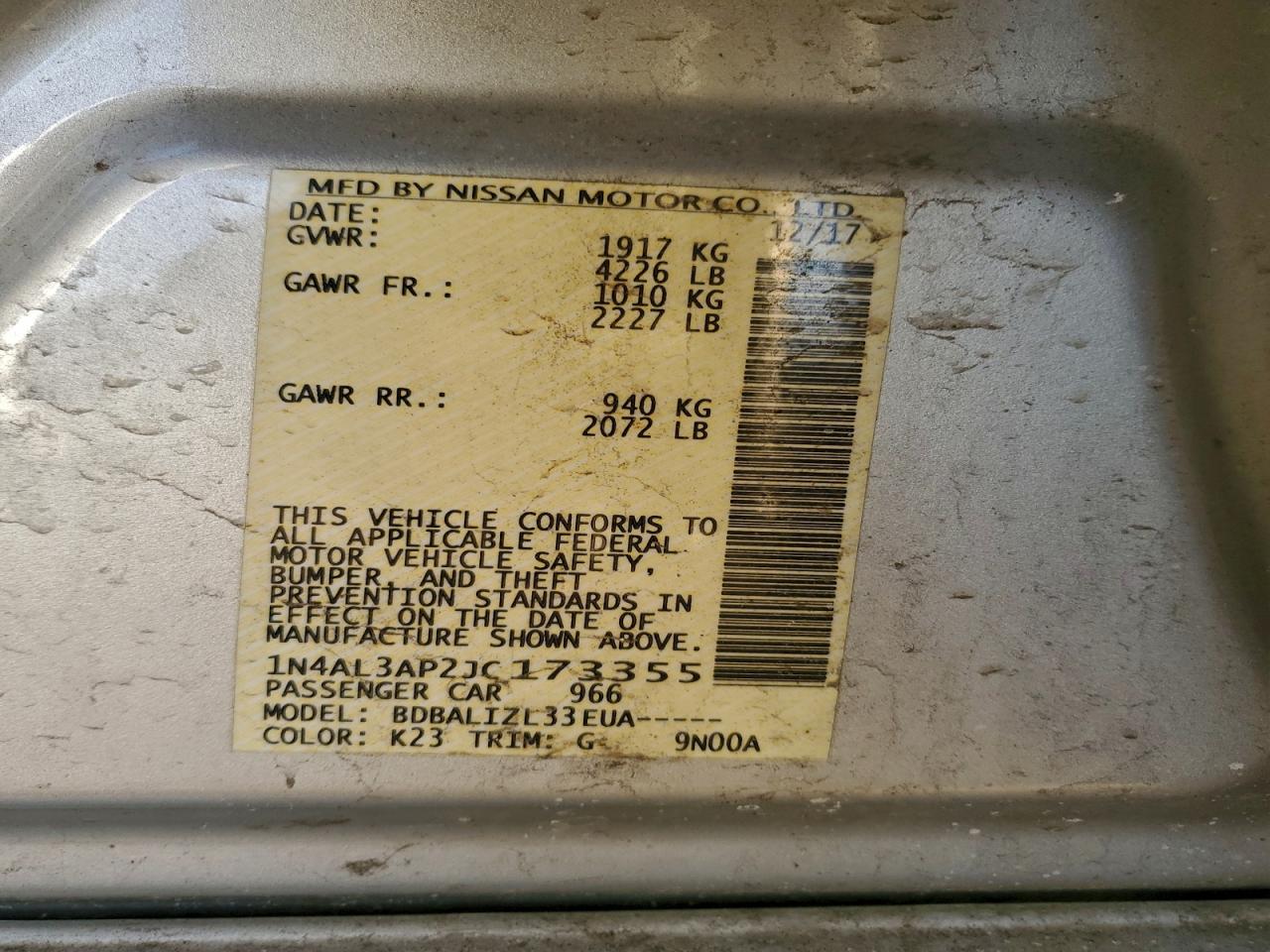 2018 NISSAN ALTIMA 2.5 photo 12
