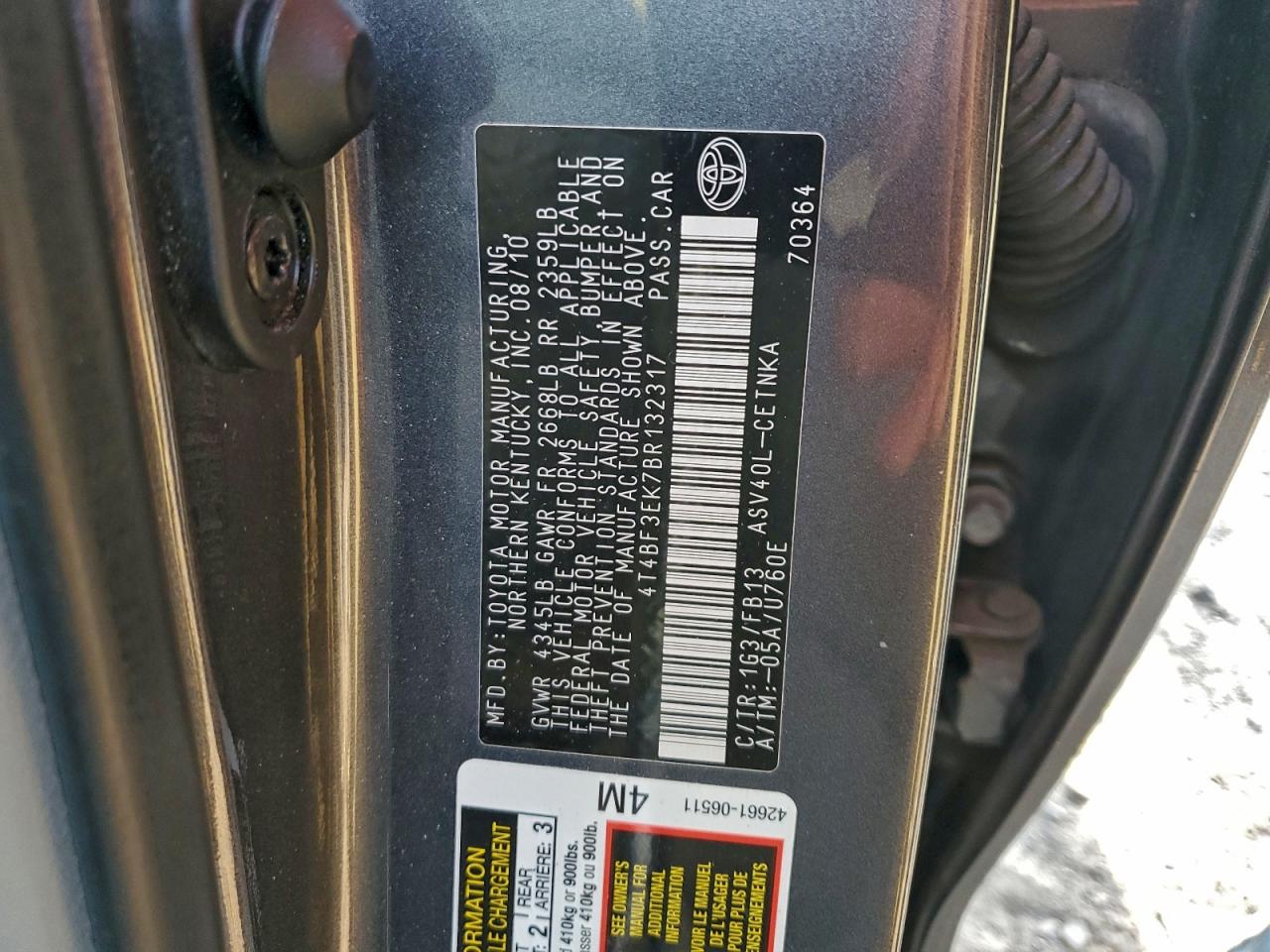 2011 TOYOTA CAMRY BASE photo 12