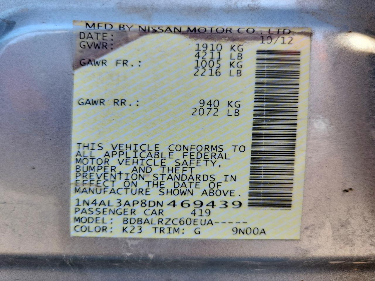 2013 NISSAN ALTIMA 2.5 photo 12