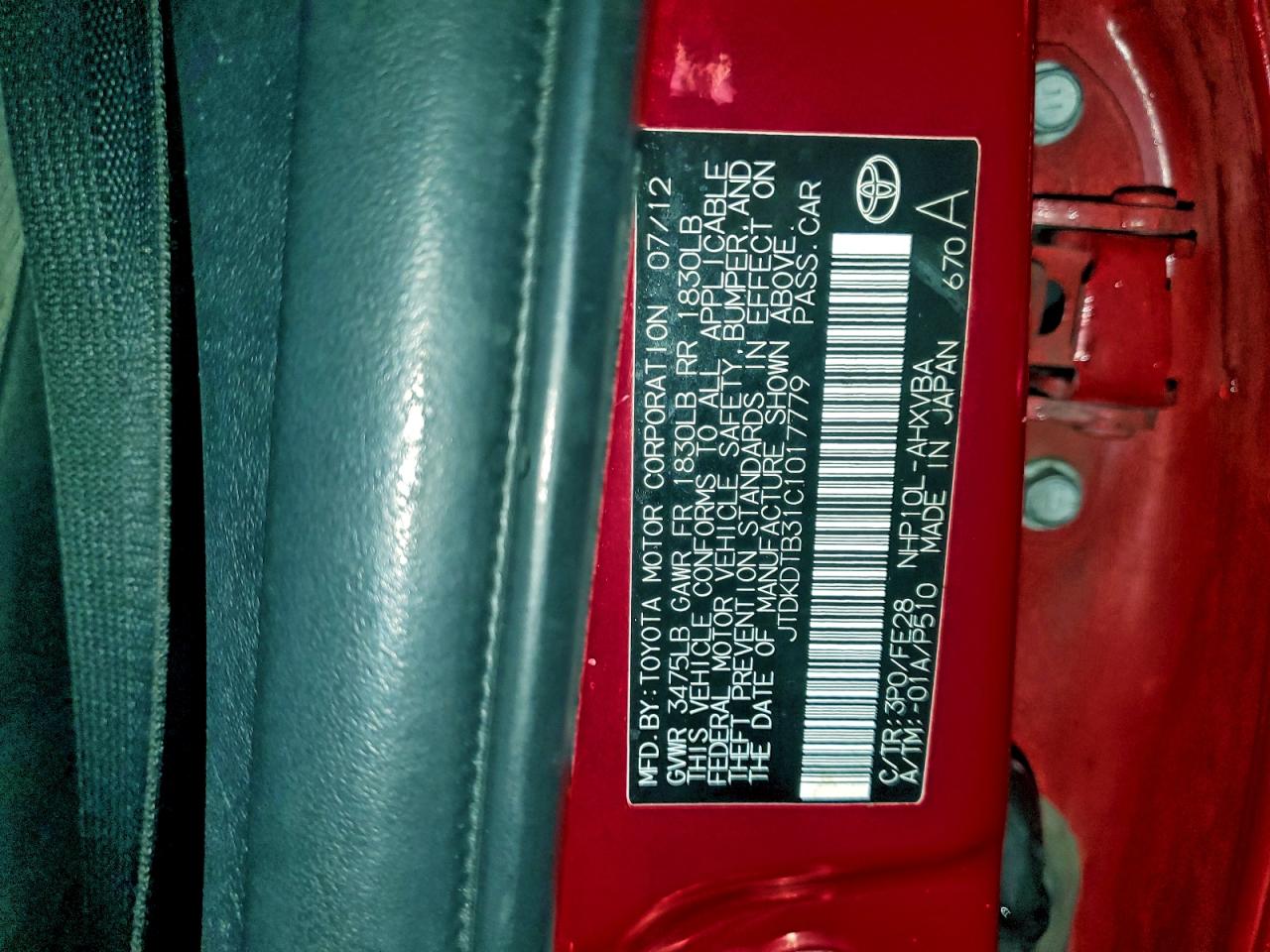2012 TOYOTA PRIUS C photo 12