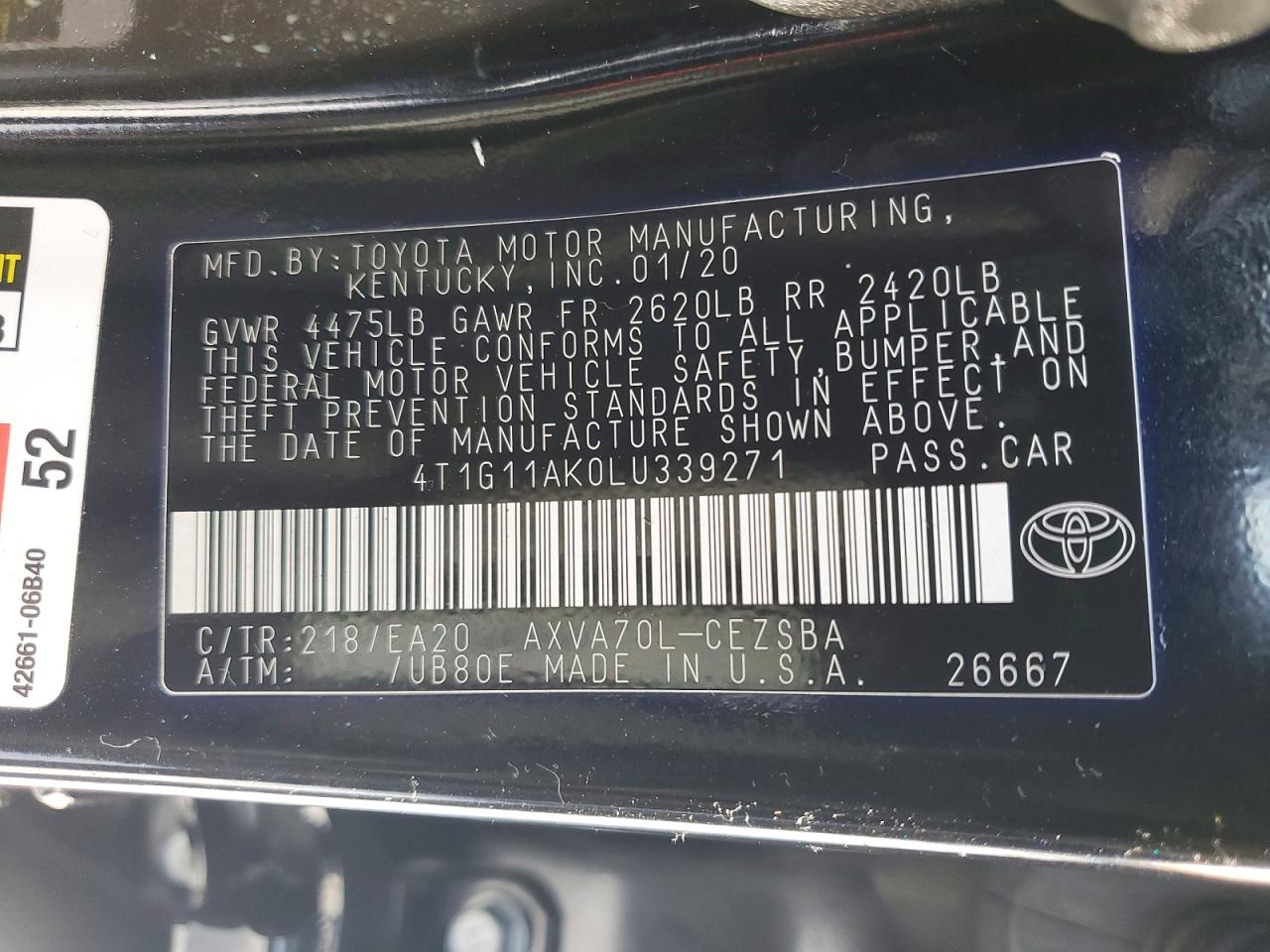 2020 TOYOTA CAMRY SE photo 12