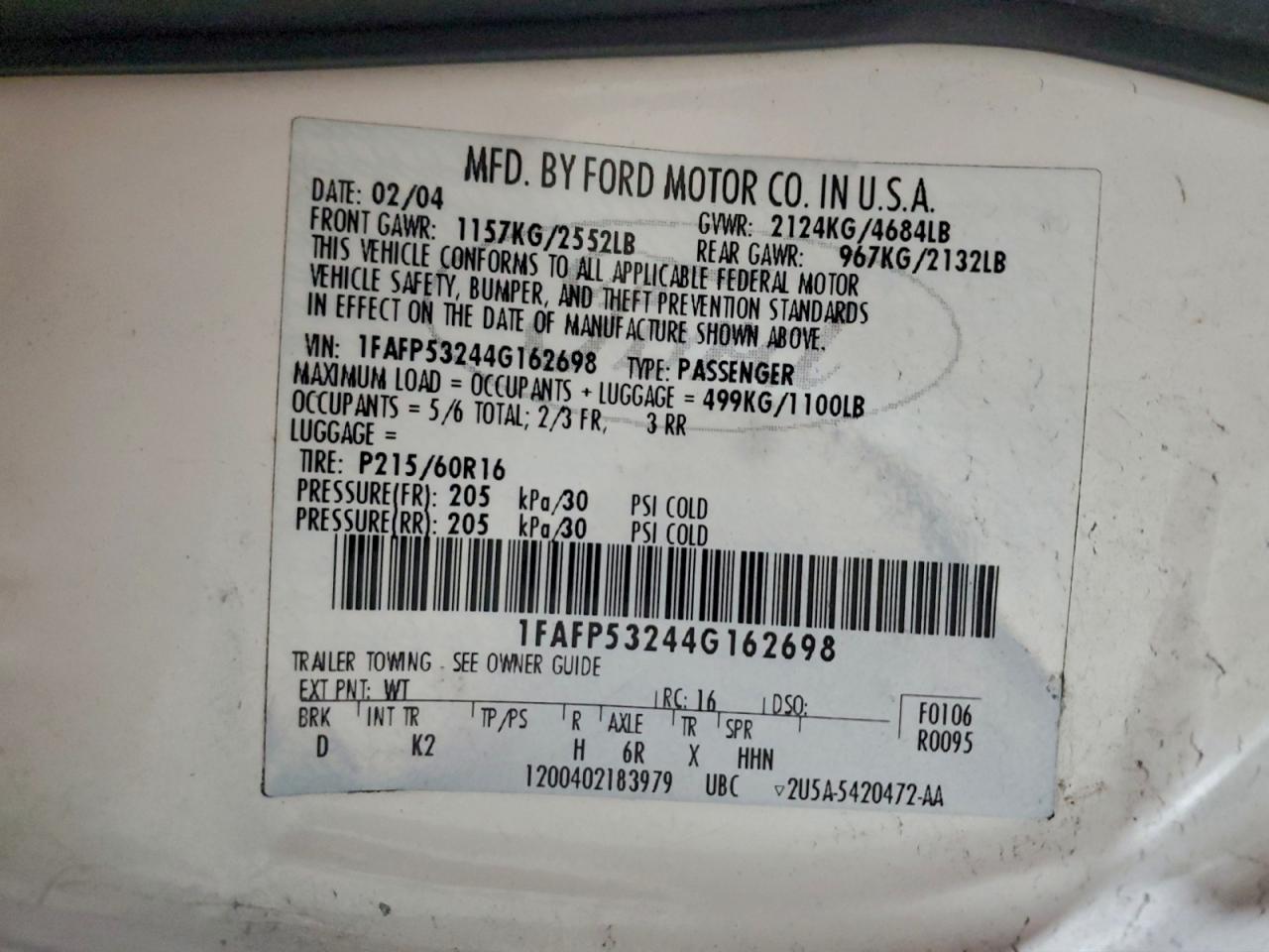 2004 FORD TAURUS SE photo 12