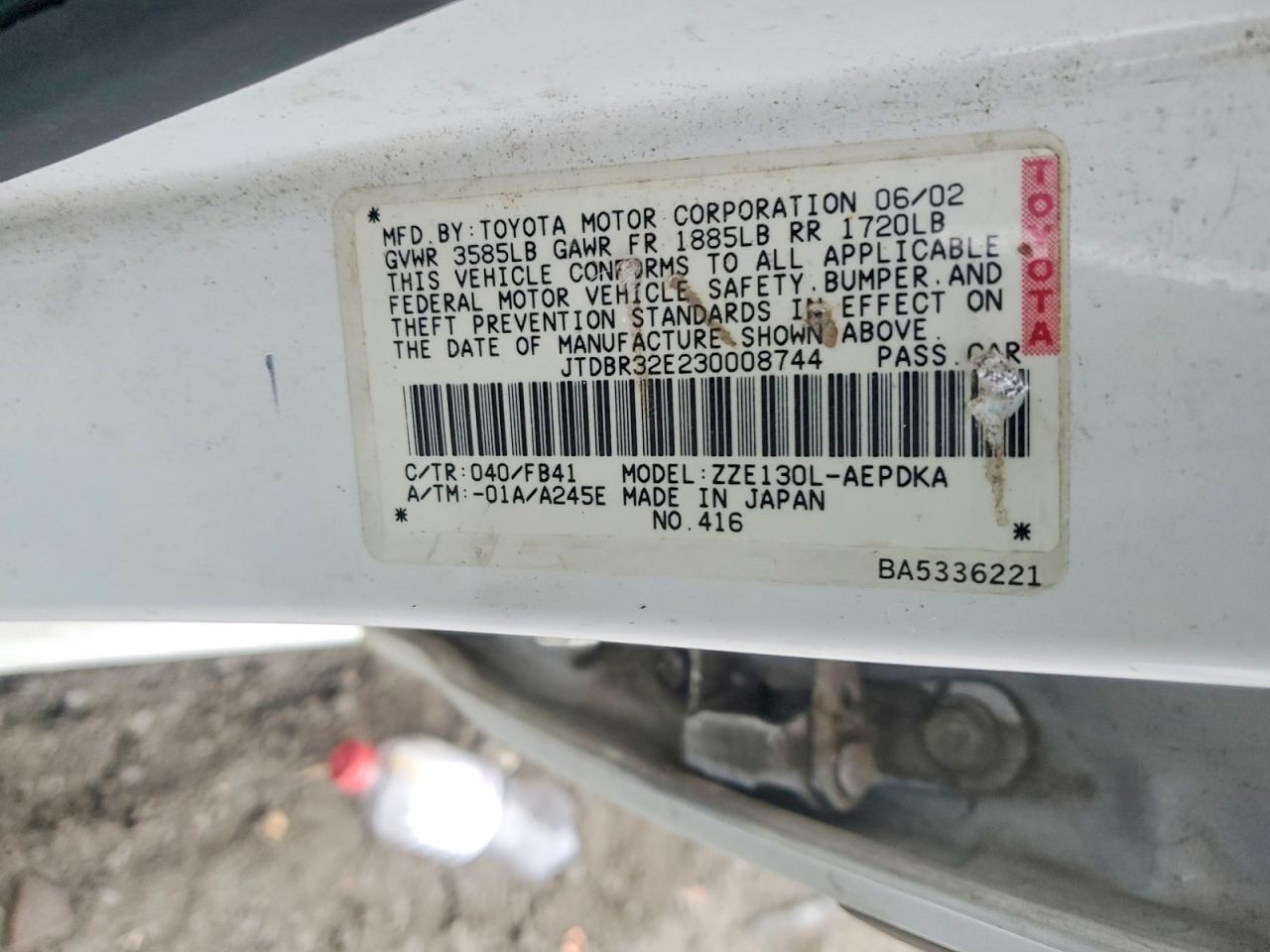 2003 TOYOTA COROLLA CE photo 12