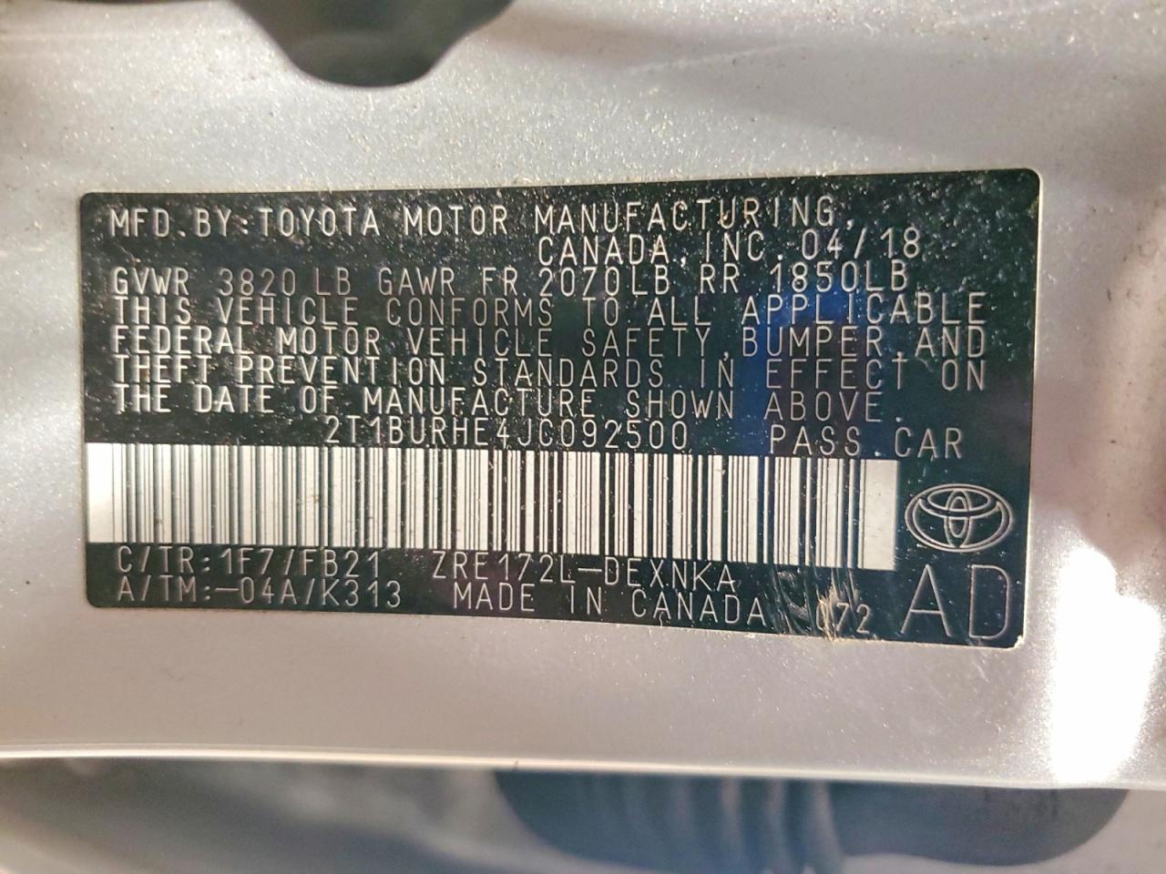2018 TOYOTA COROLLA L photo 13