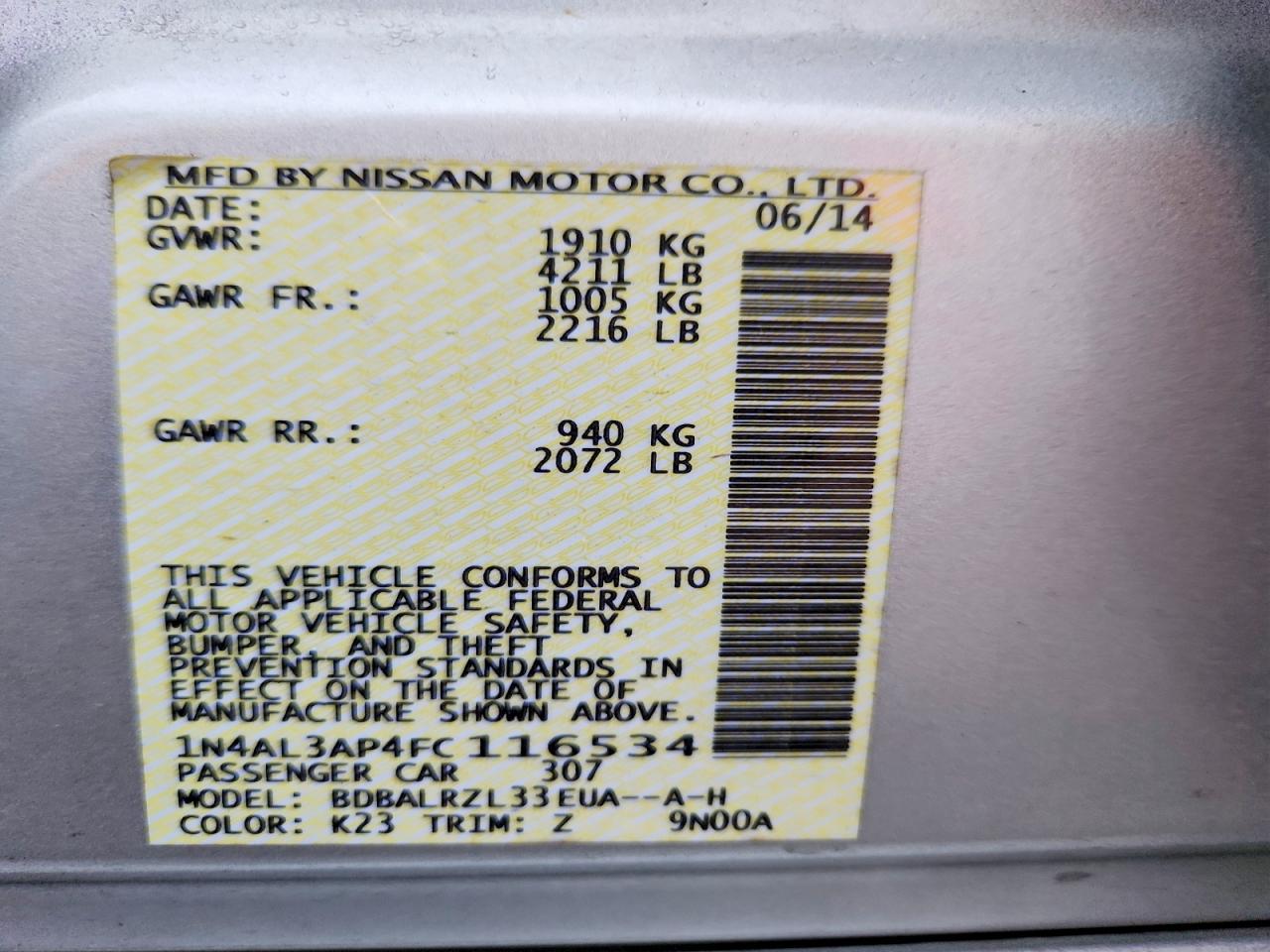 2015 NISSAN ALTIMA 2.5 photo 12