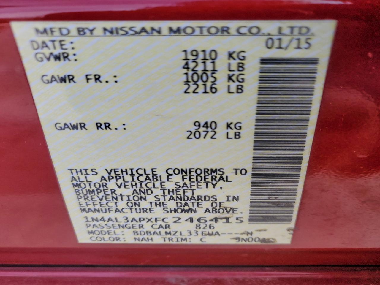 2015 NISSAN ALTIMA 2.5 photo 12