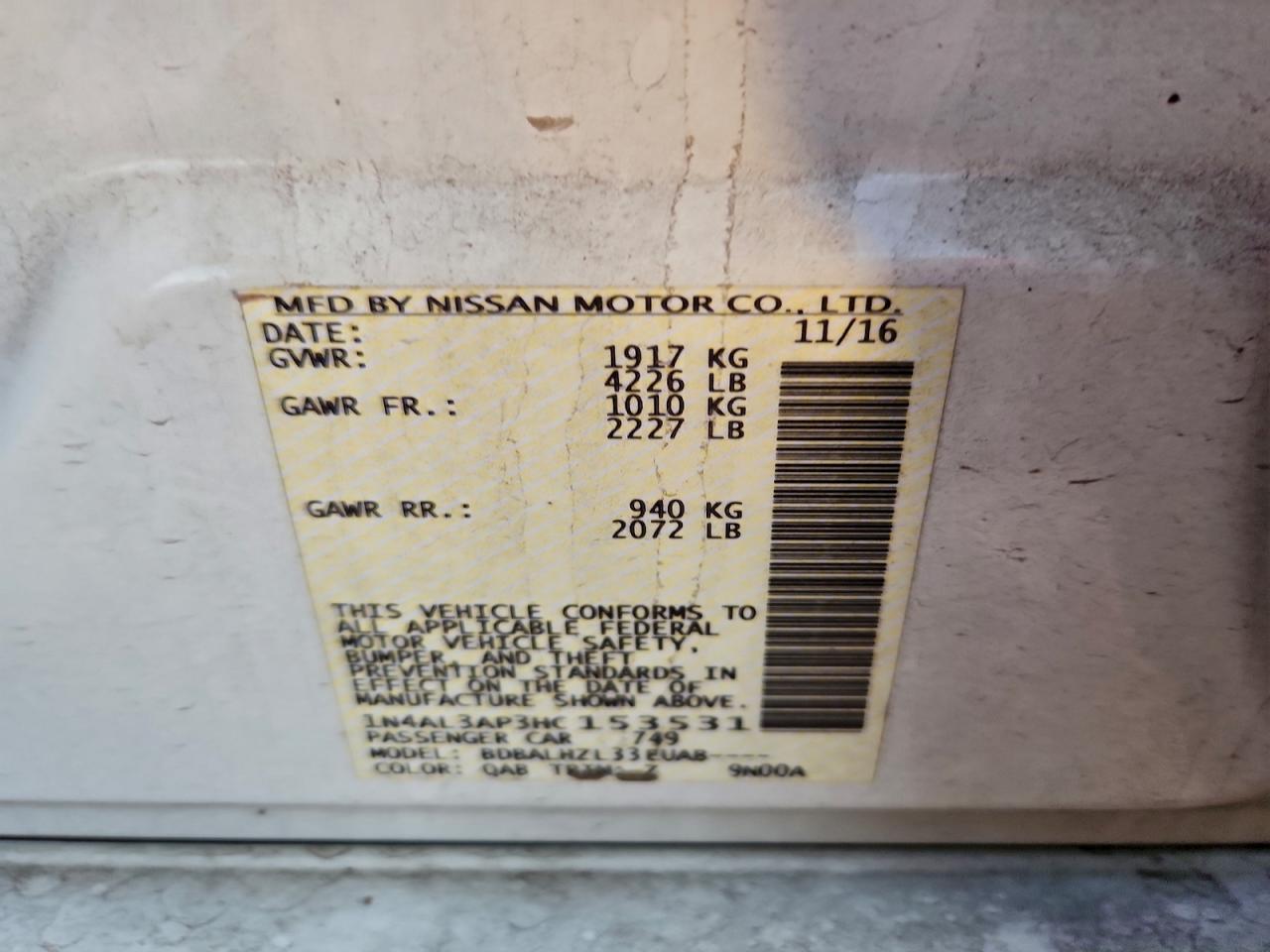 2017 NISSAN ALTIMA 2.5 photo 12