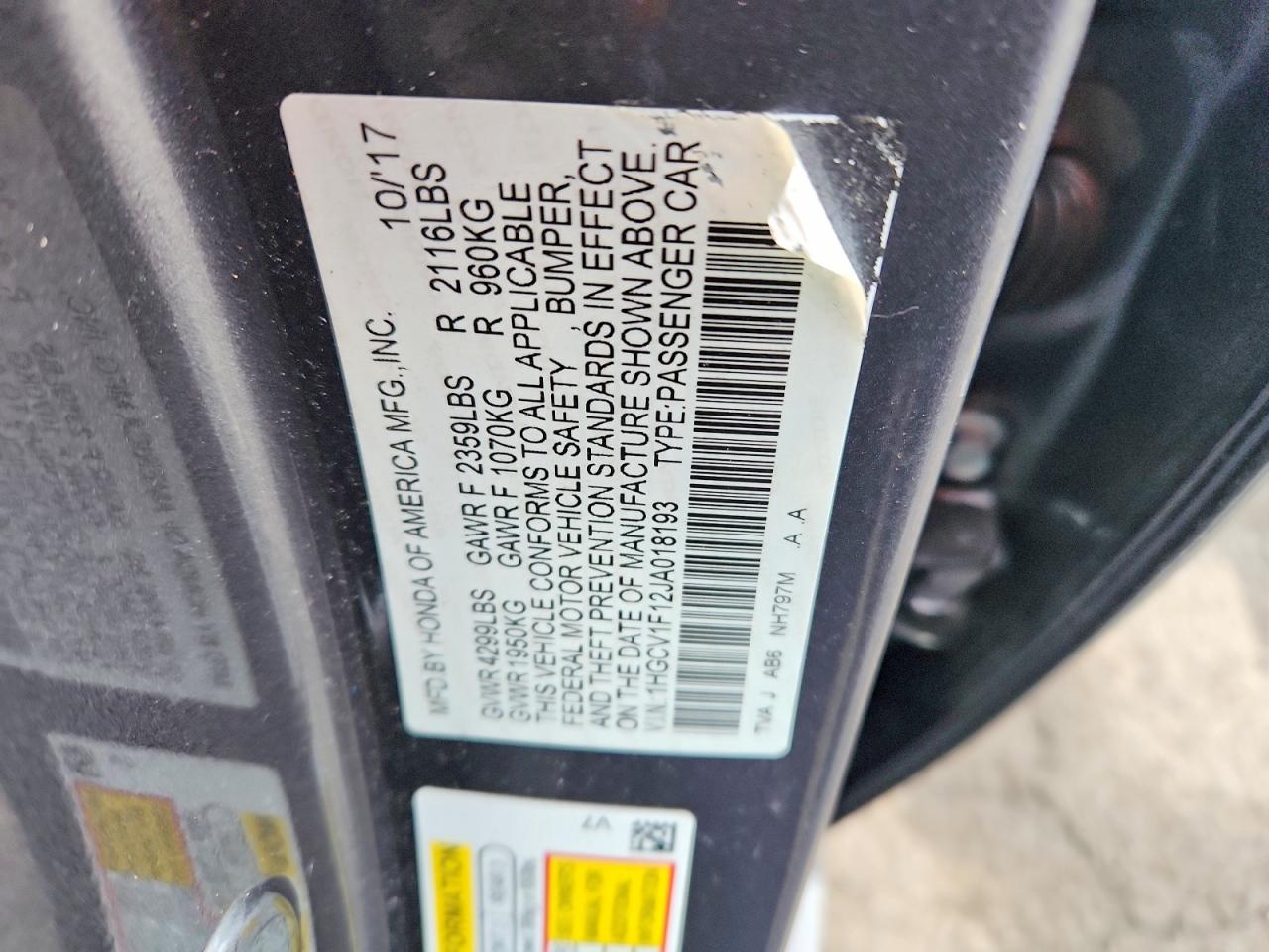 2018 HONDA ACCORD LX photo 12