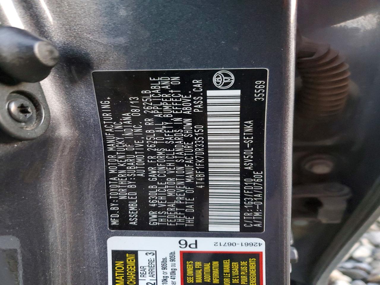 2013 TOYOTA CAMRY L photo 12