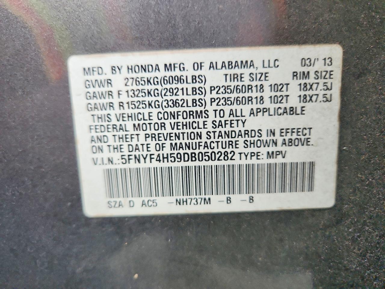 2013 HONDA PILOT EXL photo 14