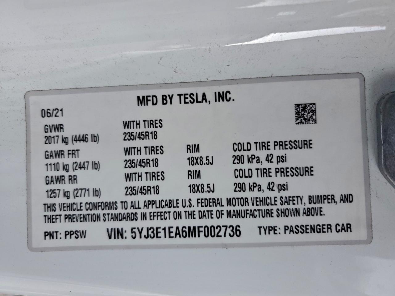 2021 TESLA MODEL 3 photo 12
