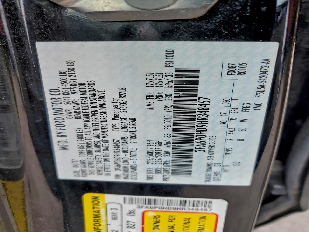 2017 FORD FUSION SE photo 12