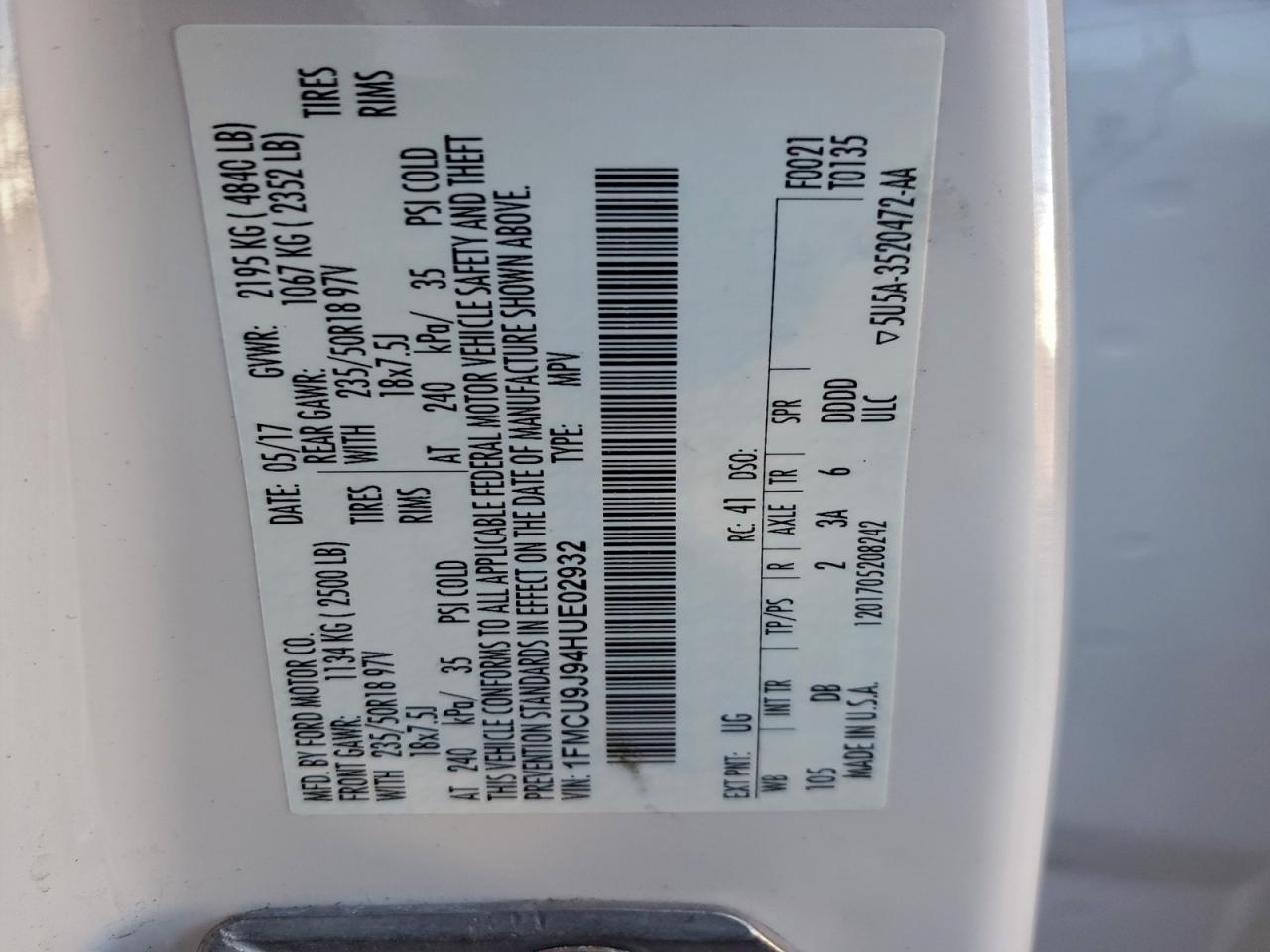 2017 FORD ESCAPE TITANIUM photo 12