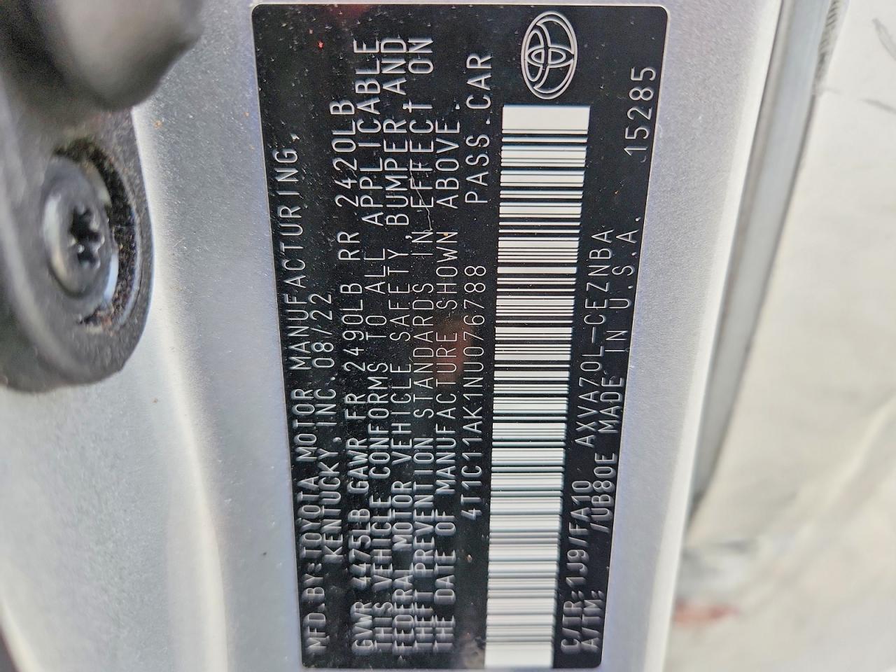 2022 TOYOTA CAMRY LE photo 12