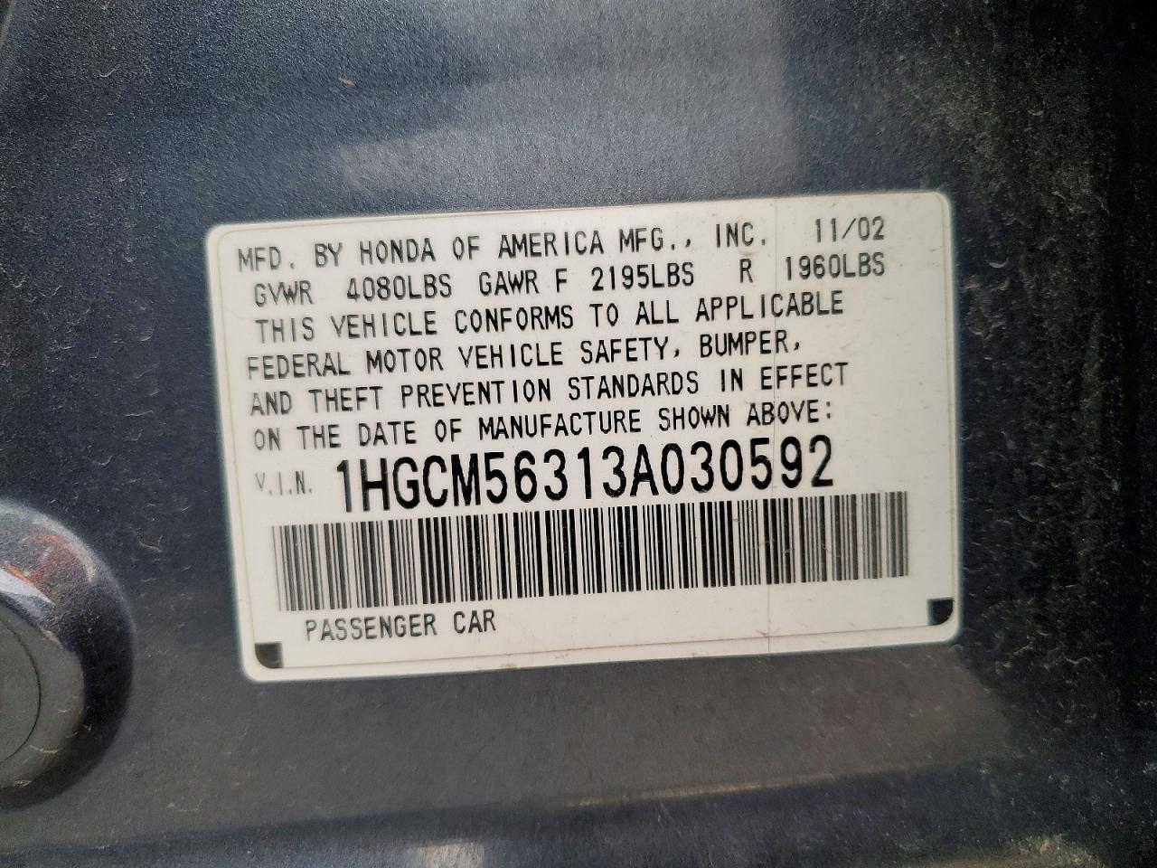 2003 HONDA ACCORD LX photo 12
