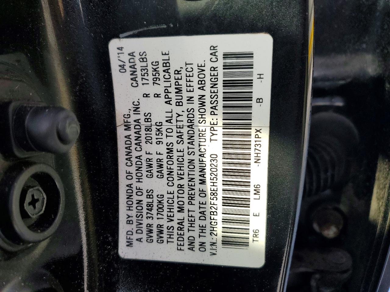 2014 HONDA CIVIC LX photo 12