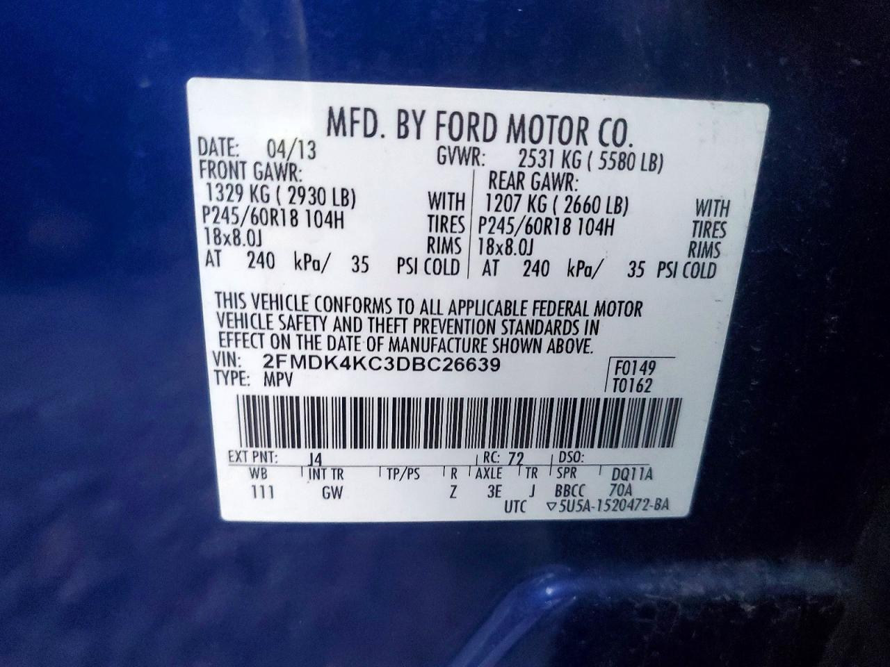 2013 FORD EDGE LIMITED photo 14