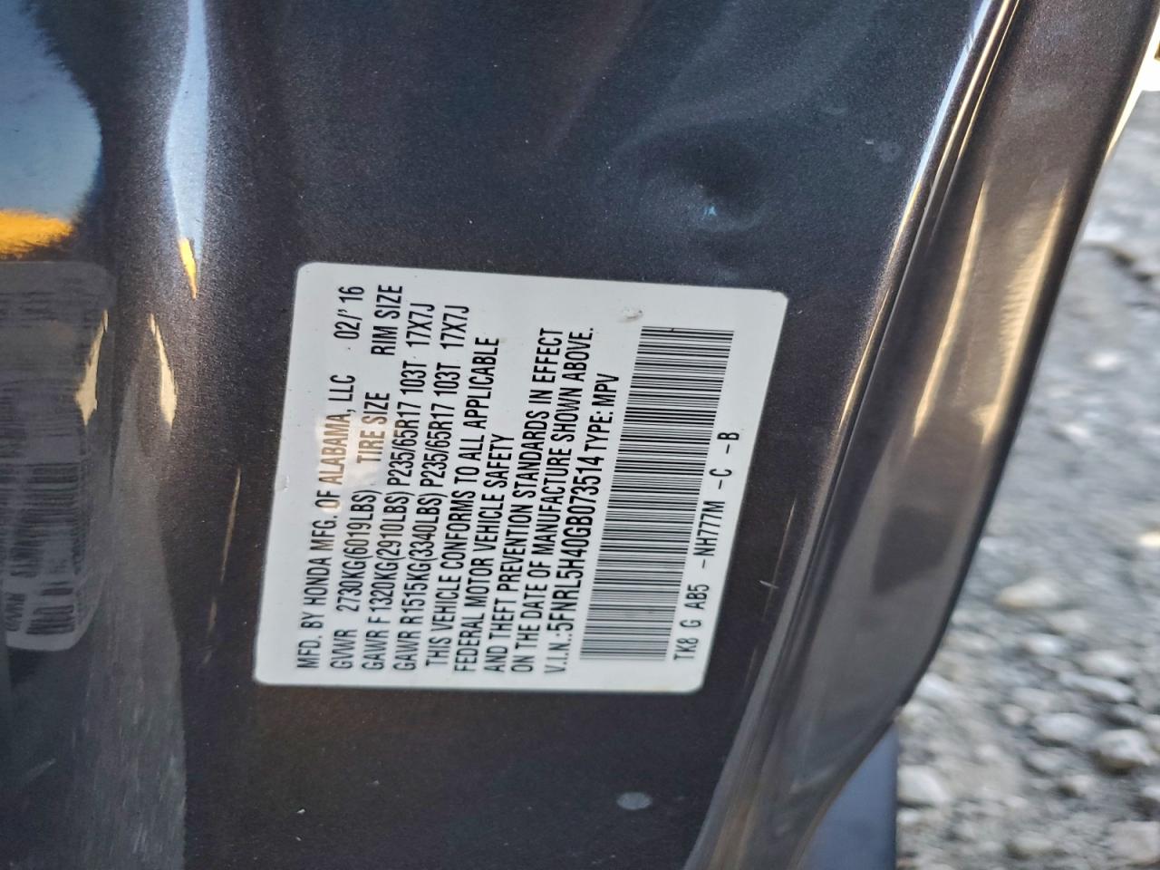 2016 HONDA ODYSSEY EX photo 13