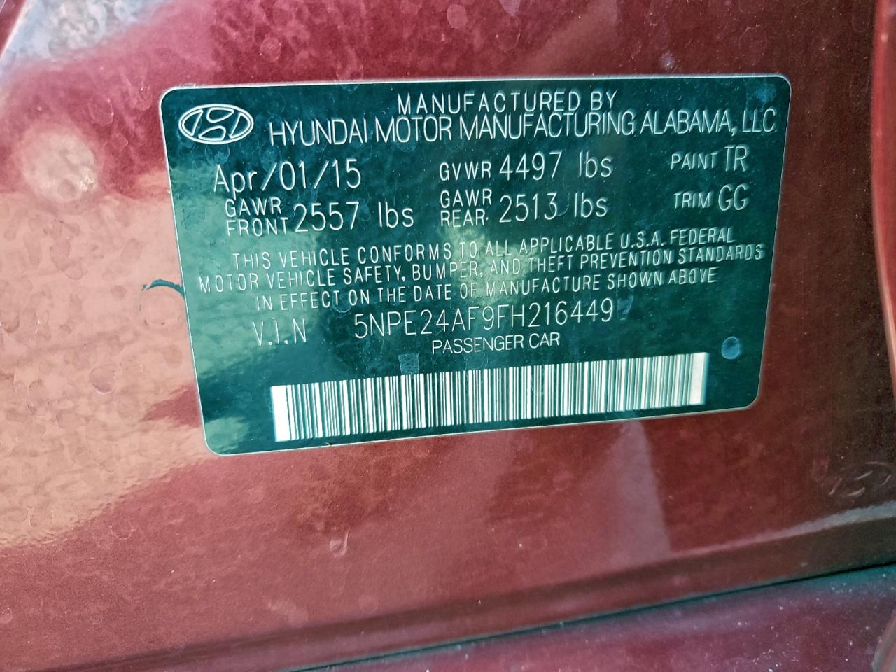 2015 HYUNDAI SONATA SE photo 12