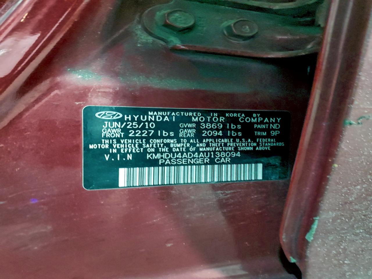 2010 HYUNDAI ELANTRA BLUE photo 12