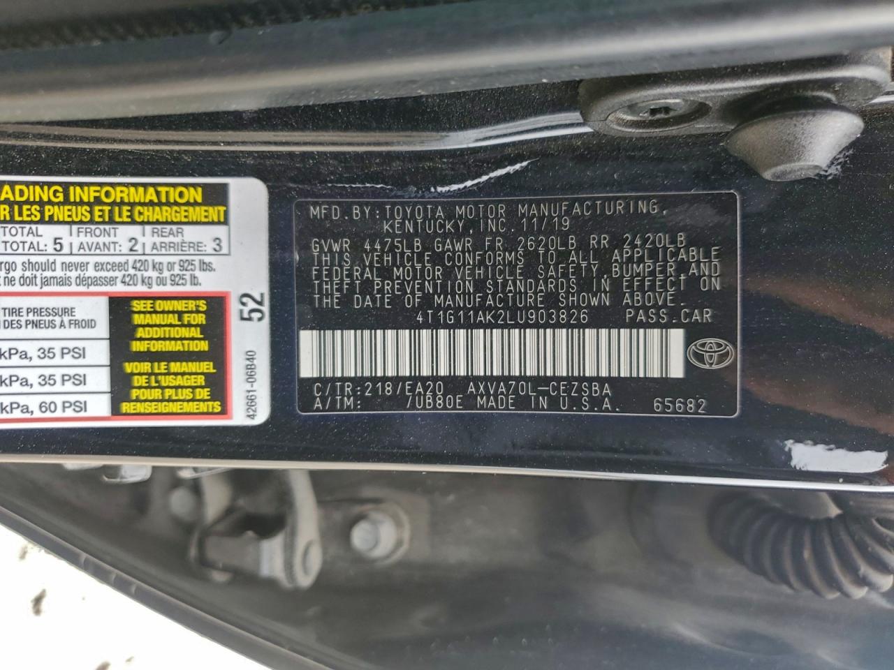 2020 TOYOTA CAMRY SE photo 12