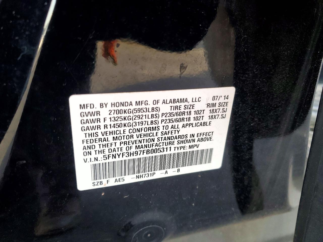 2015 HONDA PILOT TOURING photo 13
