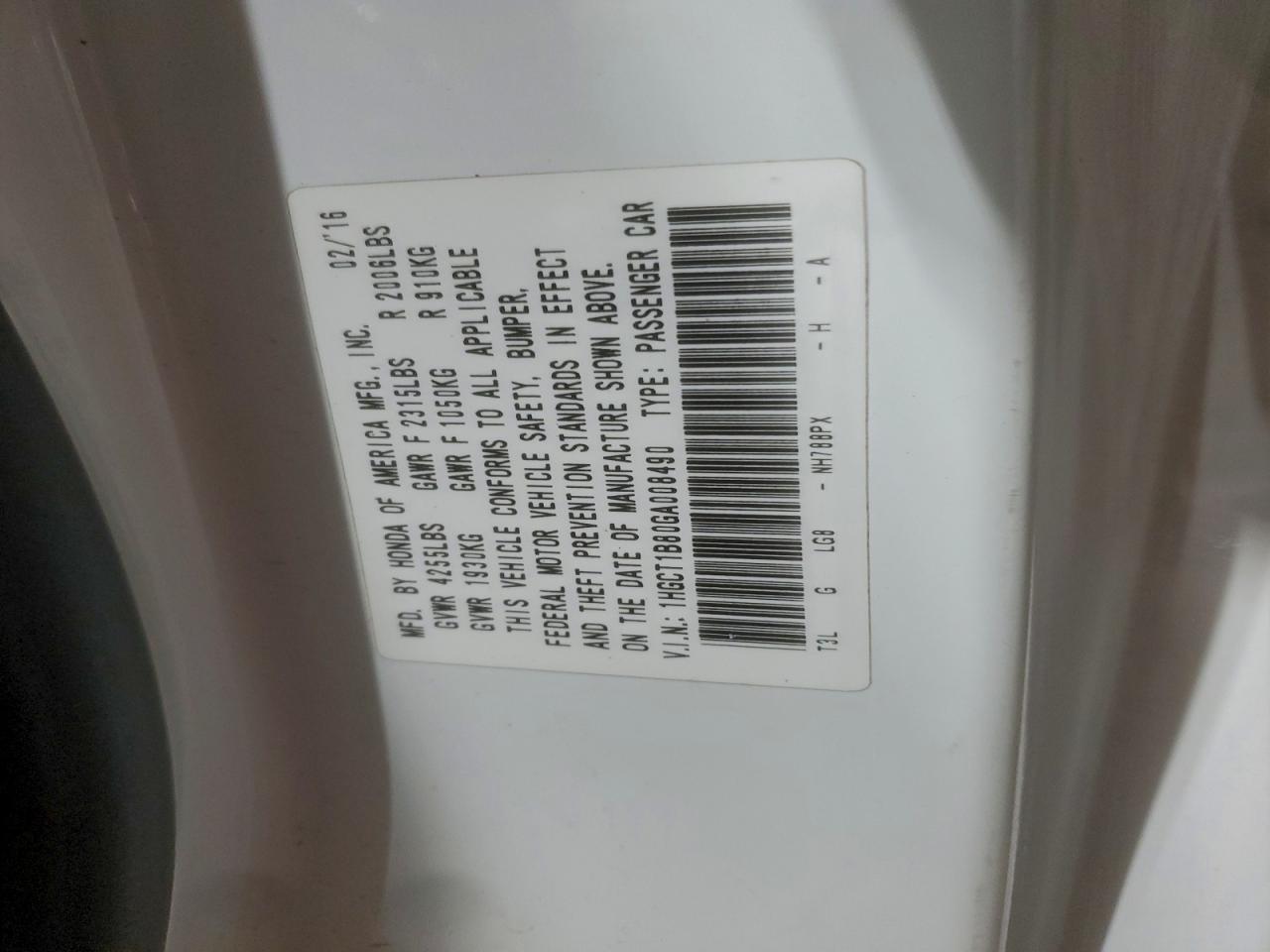 2016 HONDA ACCORD EXL photo 12
