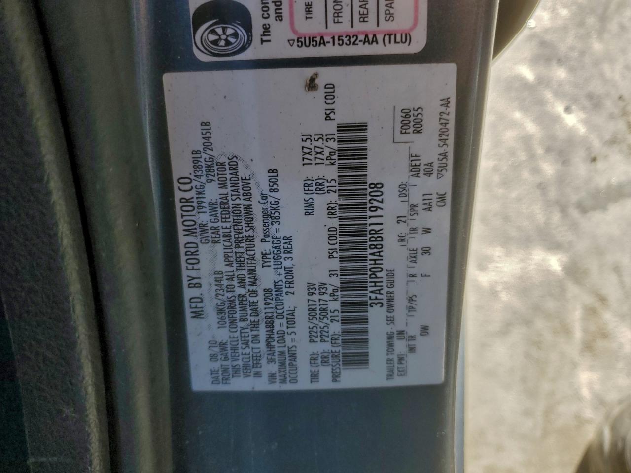 2011 FORD FUSION SE photo 12