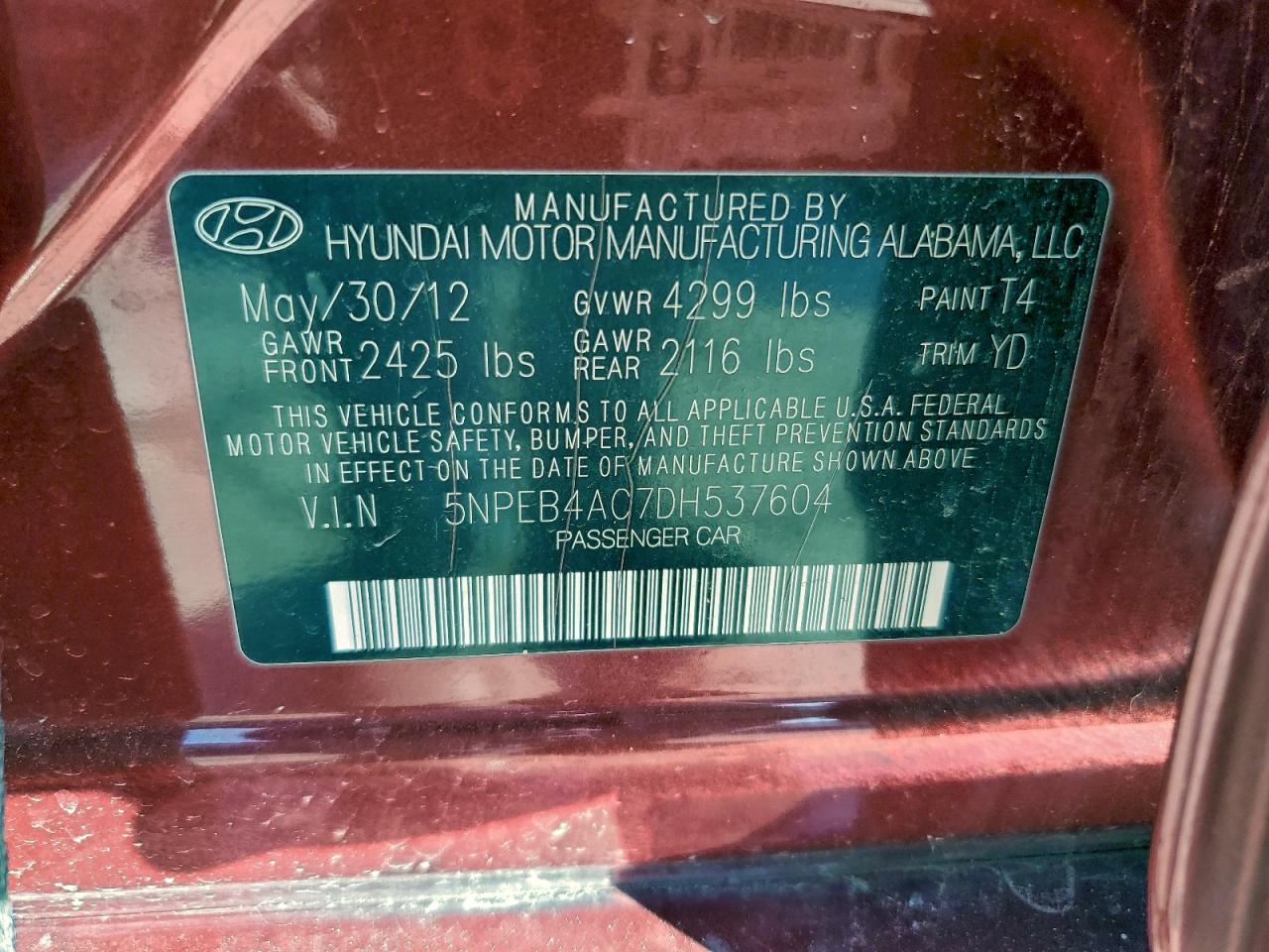 2013 HYUNDAI SONATA GLS photo 12