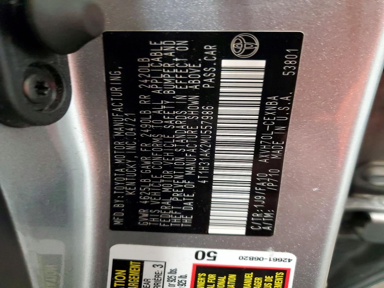 2021 TOYOTA CAMRY LE photo 12