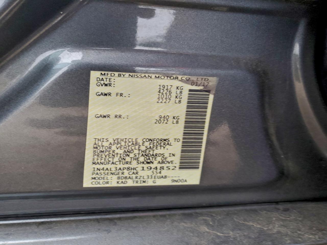 2017 NISSAN ALTIMA 2.5 photo 13