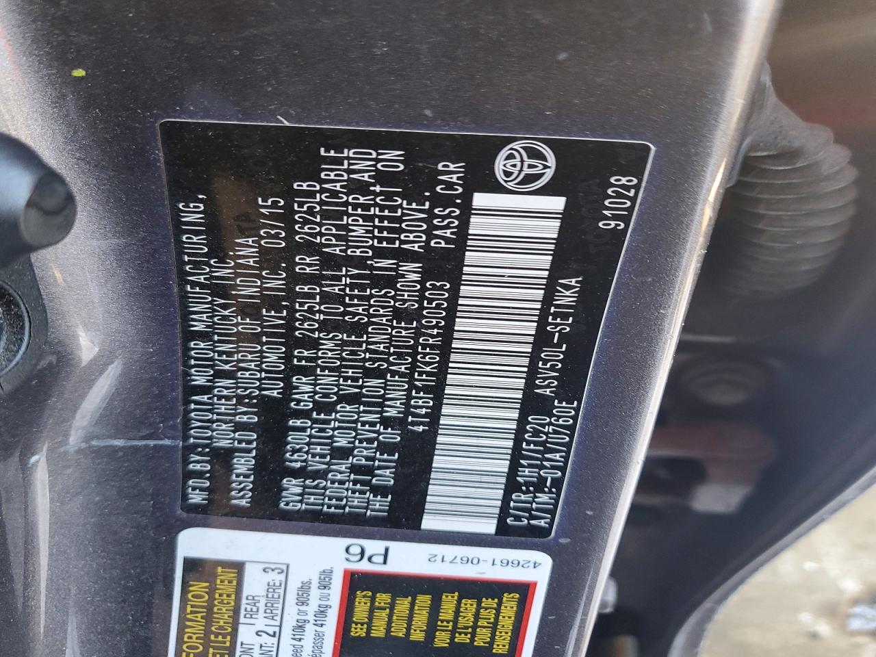 2015 TOYOTA CAMRY LE photo 12