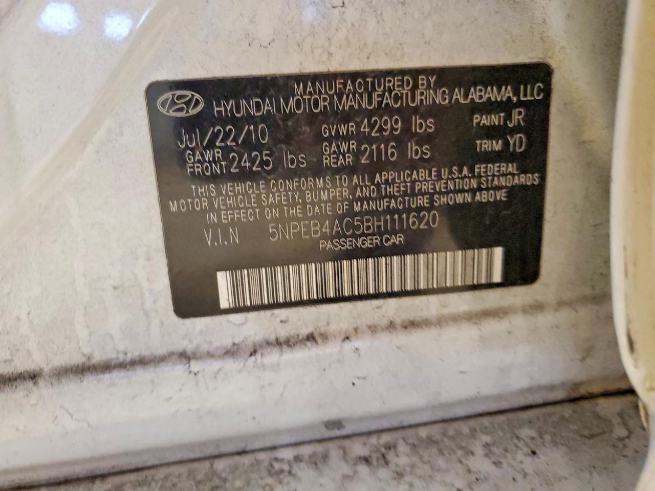 2011 HYUNDAI SONATA GLS photo 12