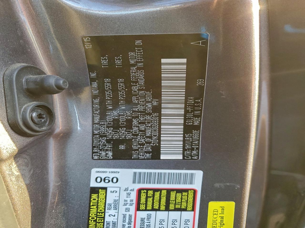 2016 TOYOTA SIENNA XLE photo 13