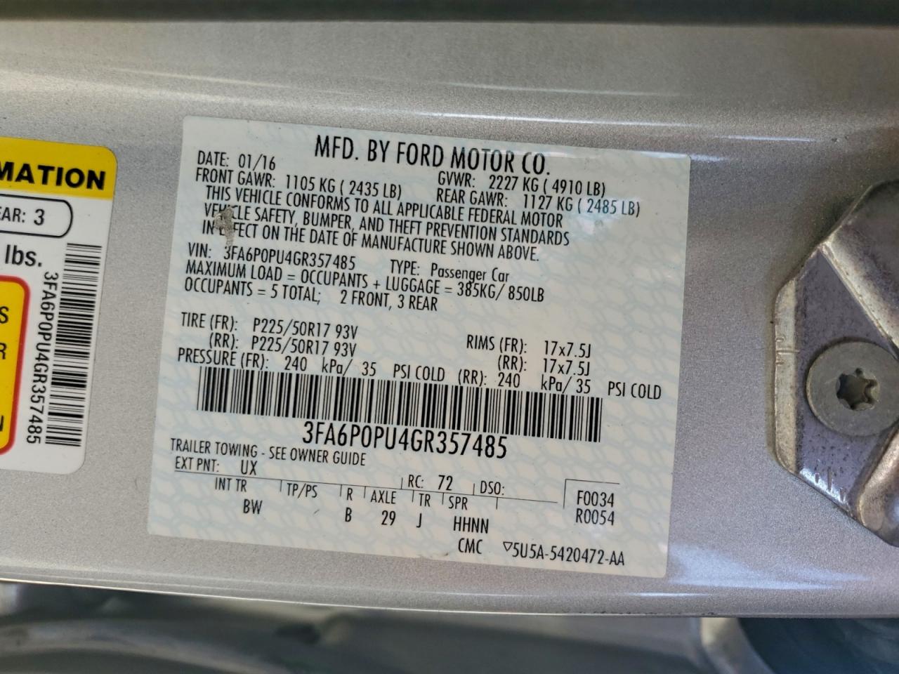 2016 FORD FUSION SE PHEV photo 12