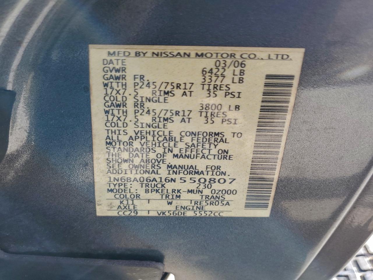 2006 NISSAN TITAN XE FFV photo 12