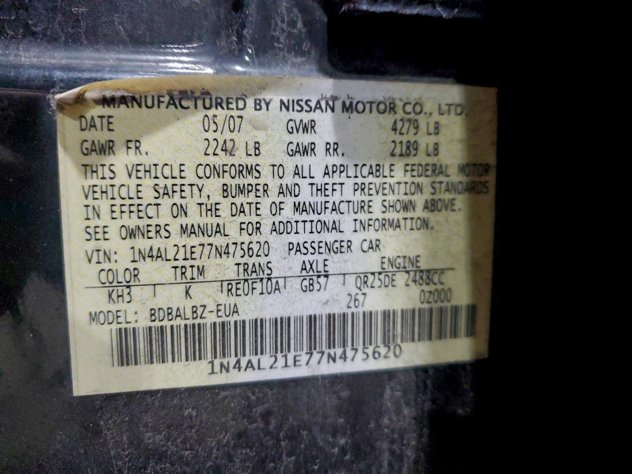 2007 NISSAN ALTIMA 2.5 photo 12