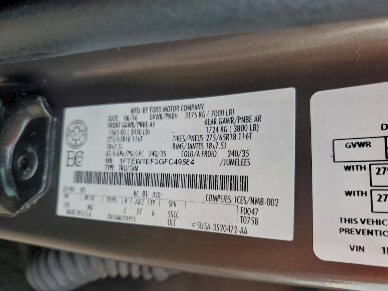 2016 FORD F150 SUPERCREW photo 12