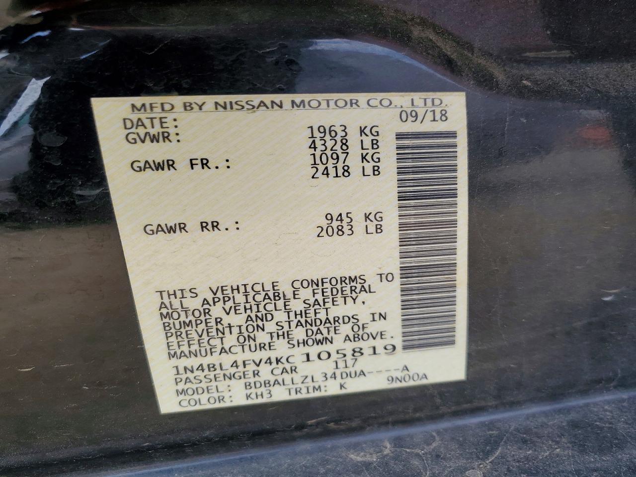 2019 NISSAN ALTIMA PLATINUM photo 12