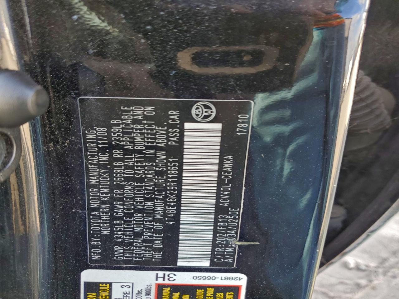 2009 TOYOTA CAMRY BASE photo 12